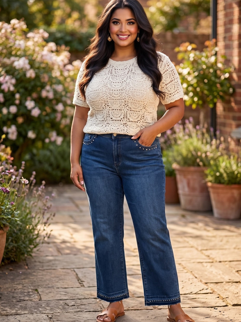 🌟B672. Stylish Chic  Straight Leg Jeans with Stud Accents